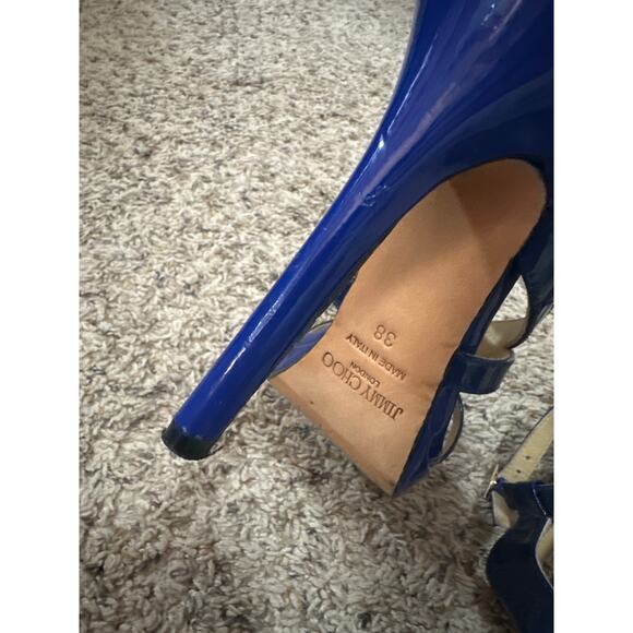 Jimmy Choo Blue Pantent Leather Heels Strappy Size 8 - Picture 9 of 10